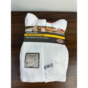 6 Pairs Dickies Dri-Tech Crew Performance Work Socks Extended 12-15 White New